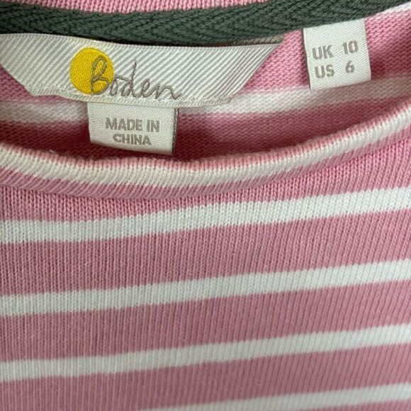 Boden Frilled Side Split Jersey Top pink white stripe ruffle cuff size 6 - Picture 6 of 9